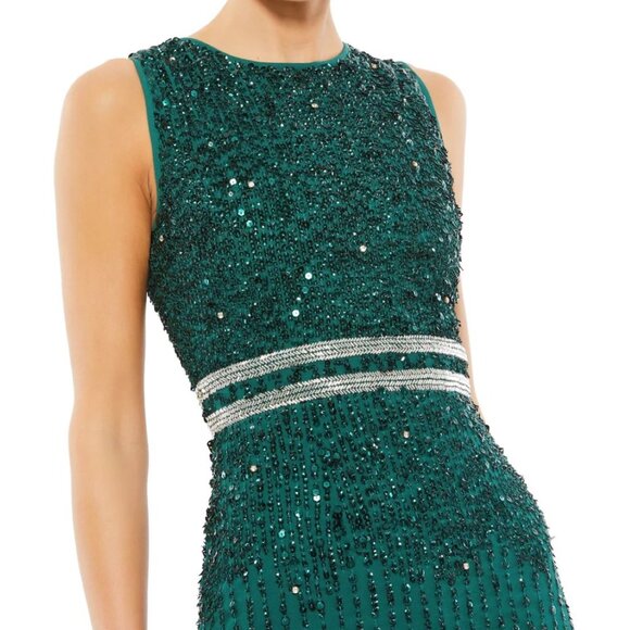 NWT Mac Duggal Sleeveless High Neck Beaded Midi Sheath Dress Deep Emerald - Picture 2 of 12